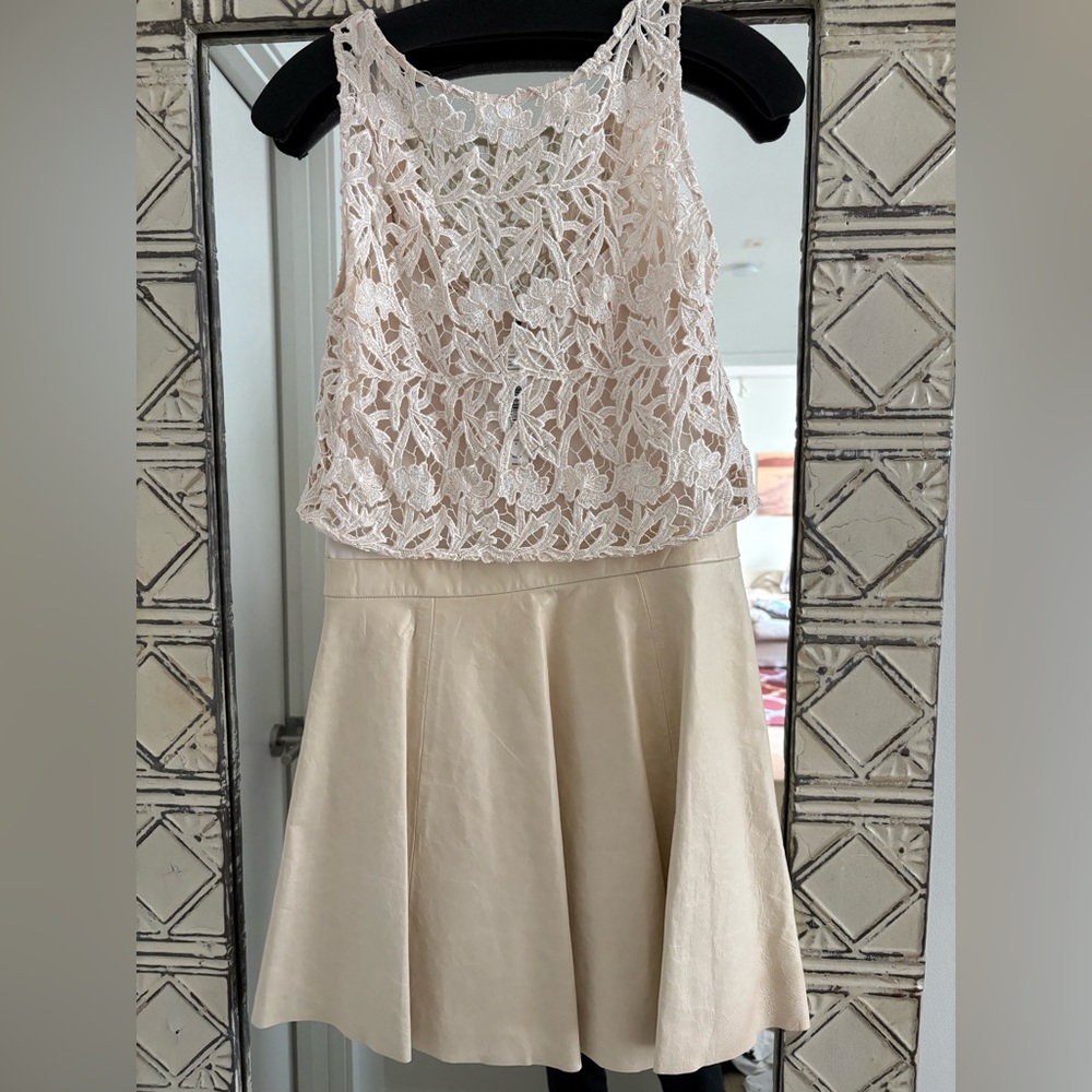 Alice + Olivia Lace Overlay Cream Mini Dress